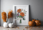 Skeleton Flowers Print | Spooky Halloween Wall Art - Larosier Prints