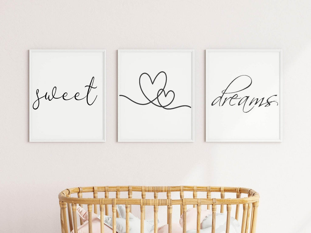 Set Of 3 Sweet Dreams Prints | Over the Bed | Bedroom Wall Art - Larosier Prints