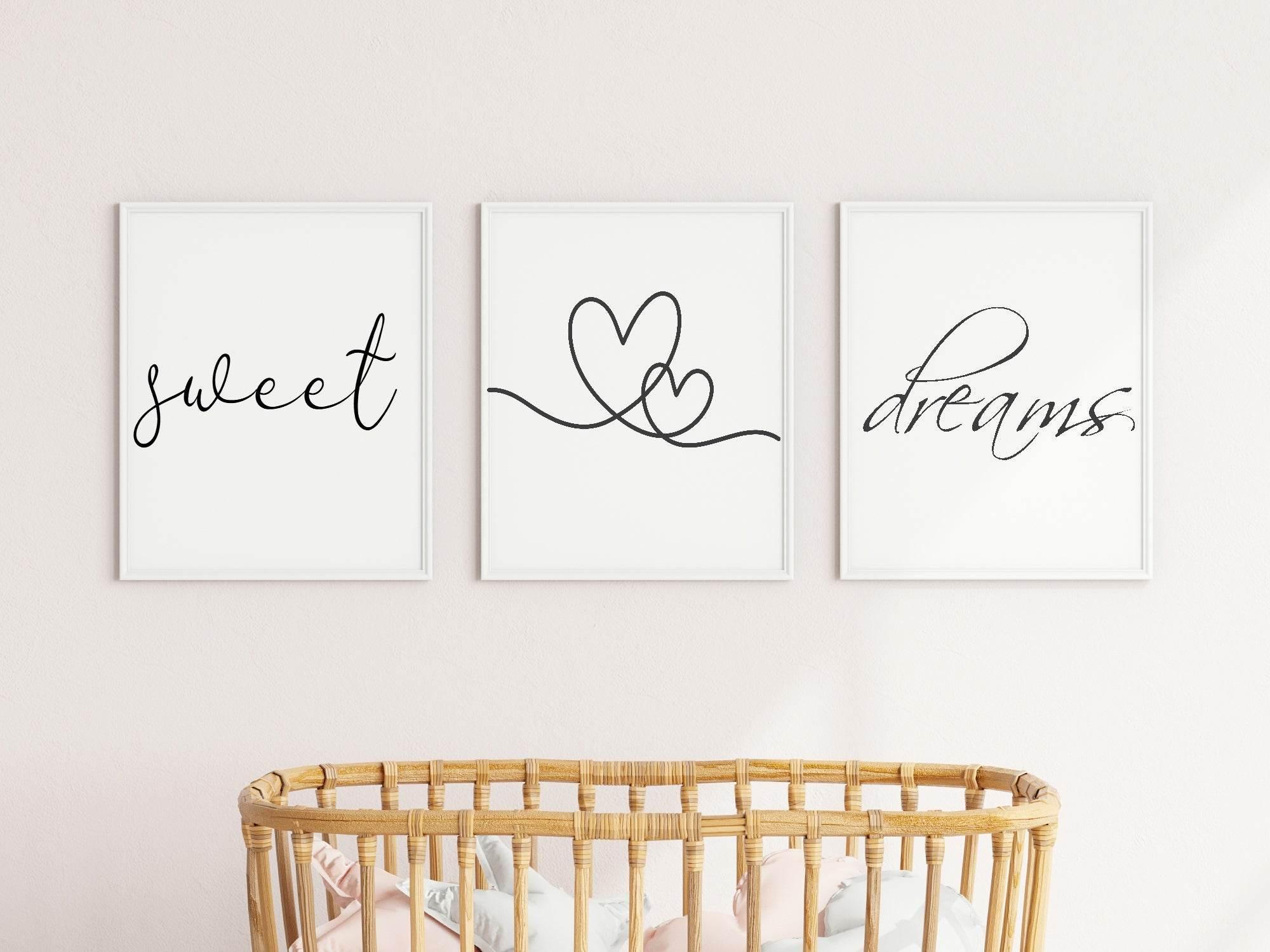 Set Of 3 Sweet Dreams Prints | Over the Bed | Bedroom Wall Art - Larosier Prints