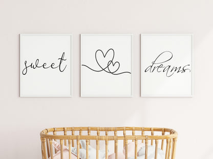 Set Of 3 Sweet Dreams Prints | Over the Bed | Bedroom Wall Art