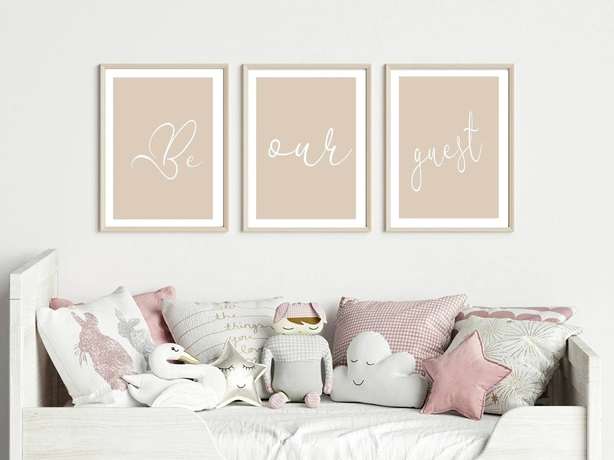 Set Of 3 Be Our Guest Prints | Over the Bed | Bedroom Wall Art - Larosier Prints