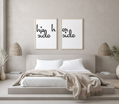 Set of 2 His Side Her Side Prints | Couple Wall Art