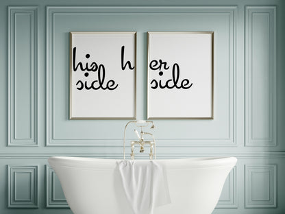 Set of 2 His Side Her Side Prints | Couple Wall Art