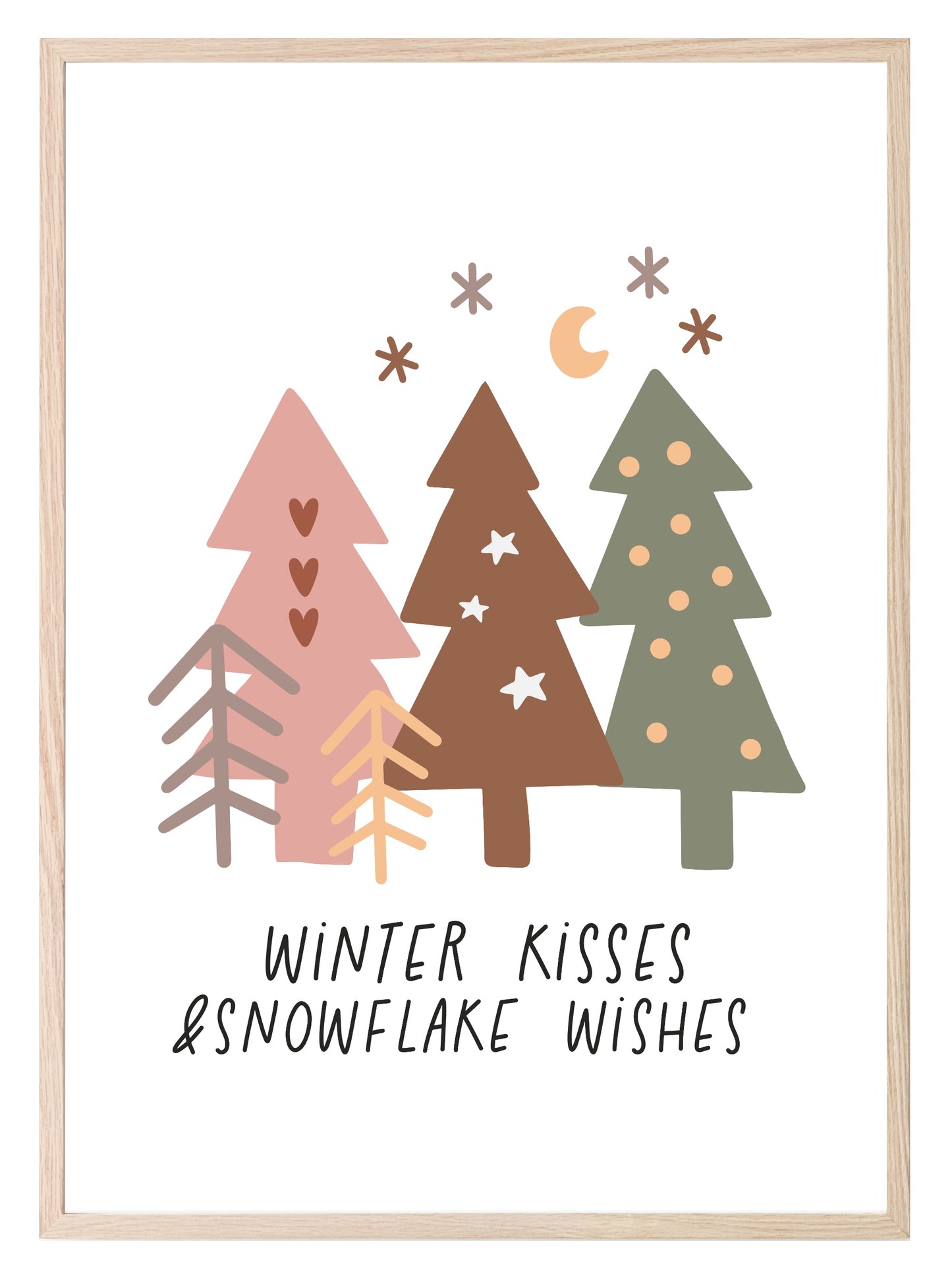 Winter Kisses & Snowflake Wishes Print | Christmas Art