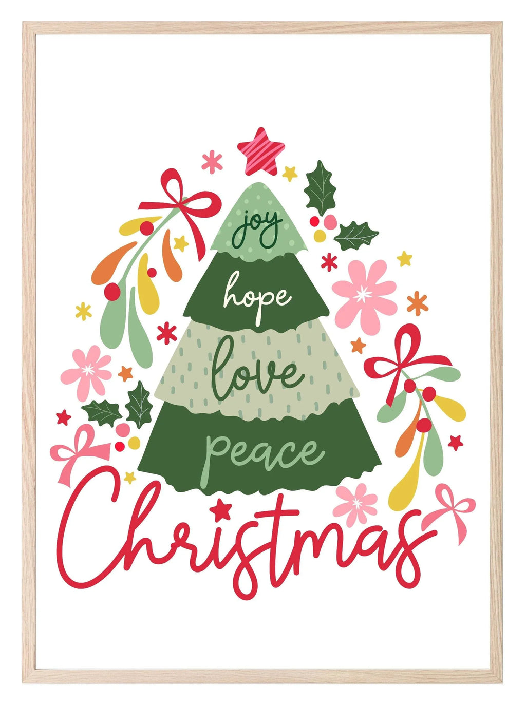 Joy Hope Love Peace Print | Christmas Tree | Christmas Art - Larosier Prints