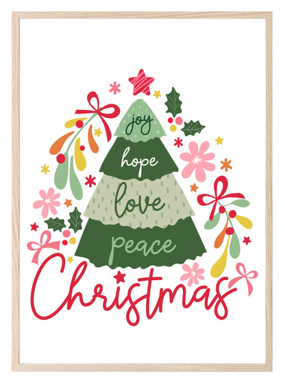 Joy Hope Love Peace Print | Christmas Tree | Christmas Art