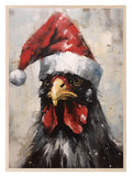Chicken In Santa Hat Oil Painting Print | Christmas Wall Art - Larosier Prints