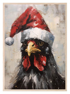 Chicken In Santa Hat Oil Painting Print | Christmas Wall Art - Larosier Prints