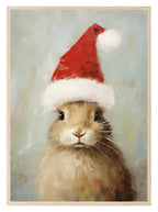Bunny In Santa Hat Oil Painting Print | Christmas Wall Art - Larosier Prints