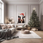 Cow In Santa Hat Oil Painting Print | Christmas Wall Art - Larosier Prints
