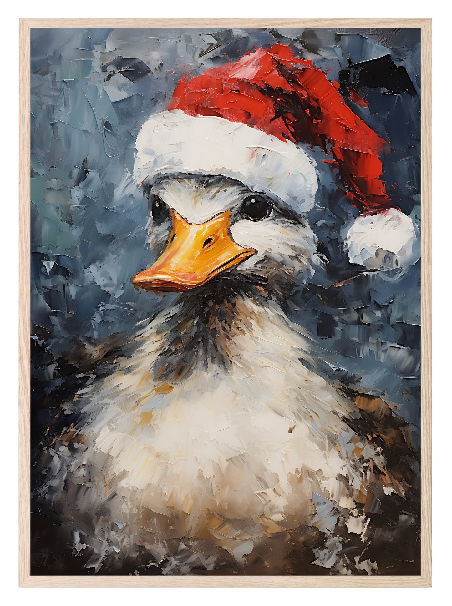 Duck In Santa Hat Oil Painting Print | Christmas Wall Art