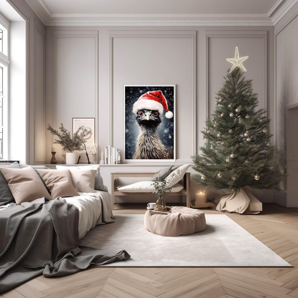 Emu In Santa Hat Oil Painting Print | Christmas Wall Art - Larosier Prints