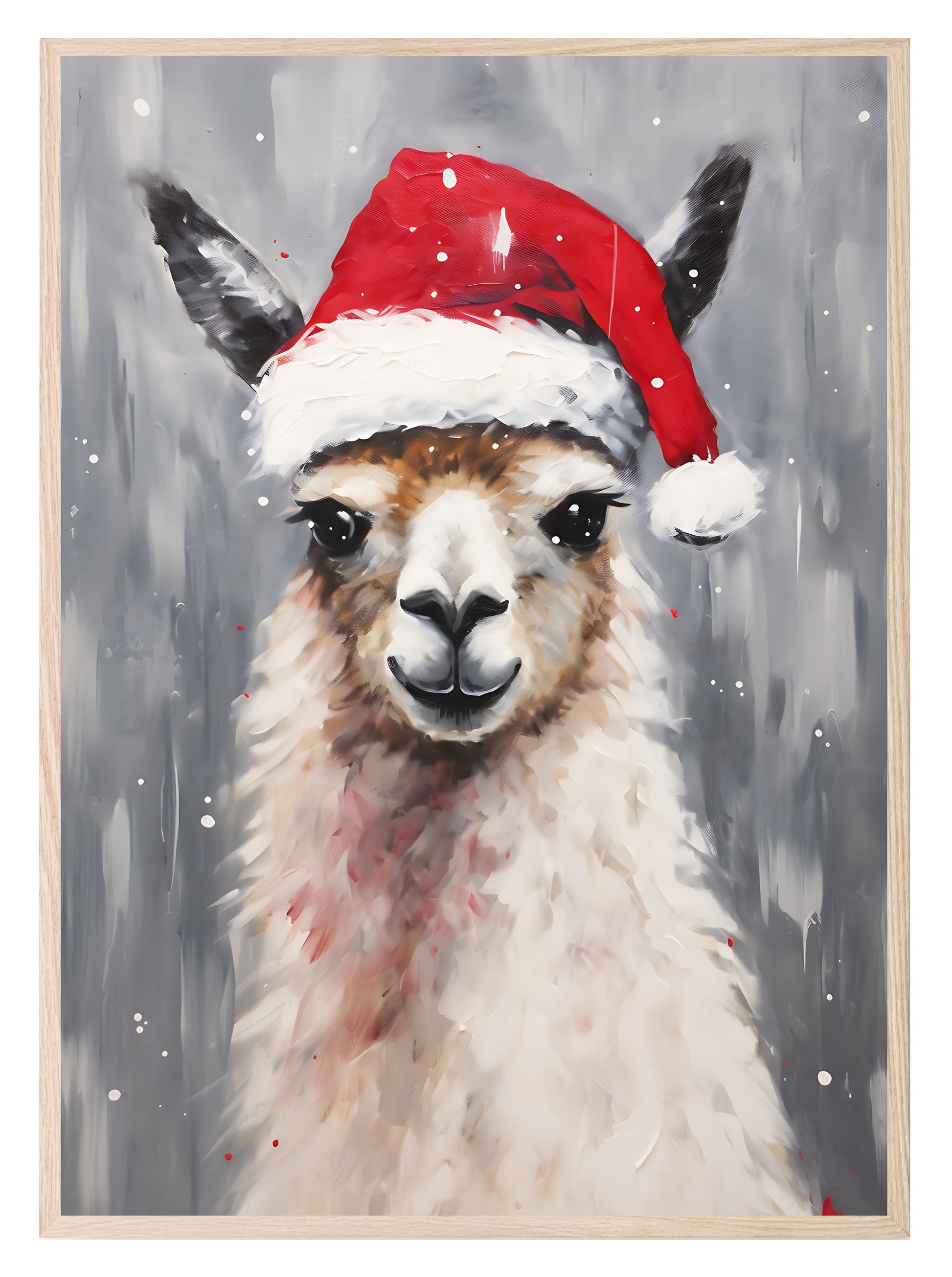 Llama In Santa Hat Oil Painting Print | Christmas Wall Art