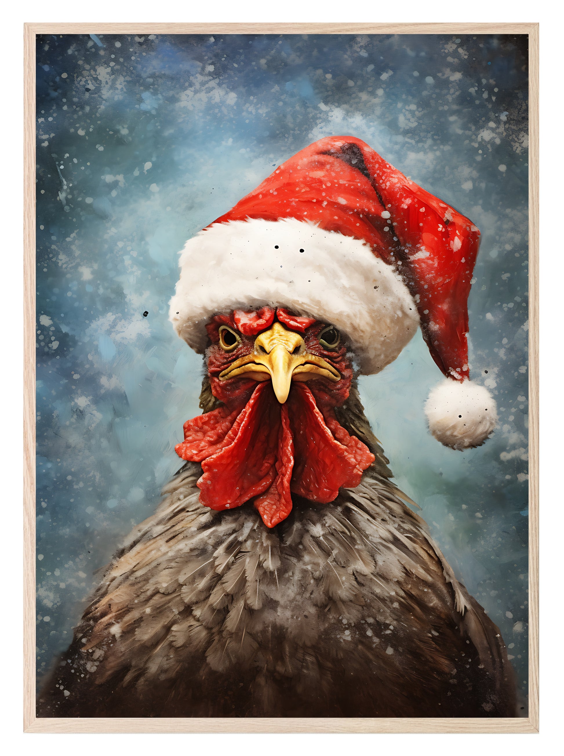 Turkey In Santa Hat Oil Painting Print | Christmas Wall Art