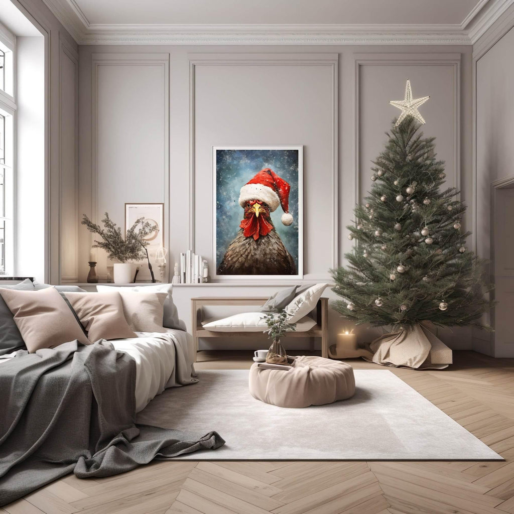 Turkey In Santa Hat Oil Painting Print | Christmas Wall Art - Larosier Prints
