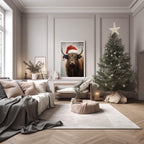 Buffalo In Santa Hat Oil Painting Print | Christmas Wall Art - Larosier Prints