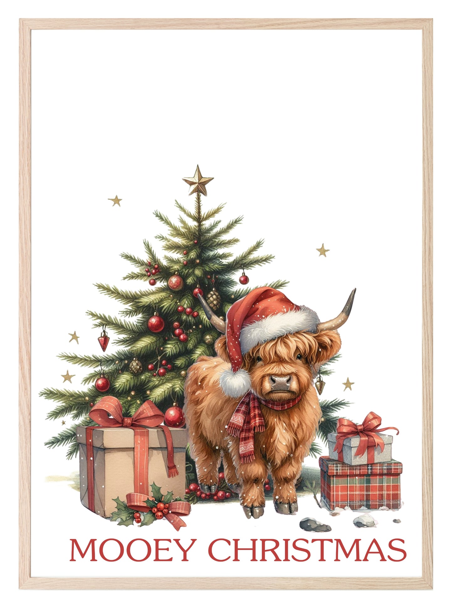 Highland Cow Mooey Christmas Print | Christmas Wall Art