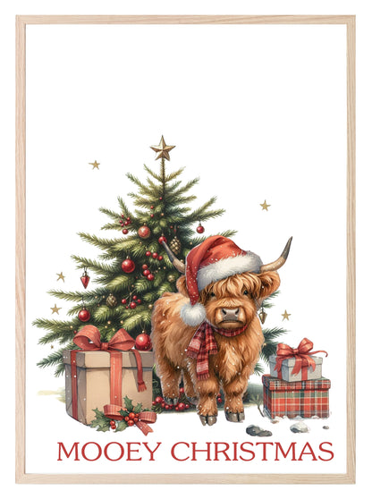 Highland Cow Mooey Christmas Print | Christmas Wall Art