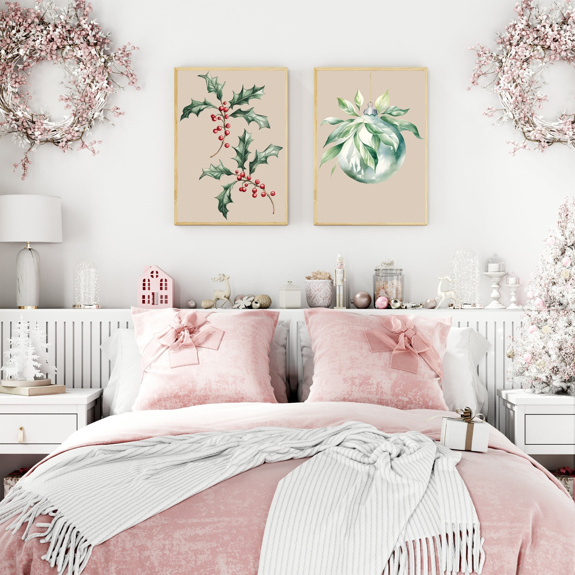 Holly Print | Christmas Wall Art | Beige