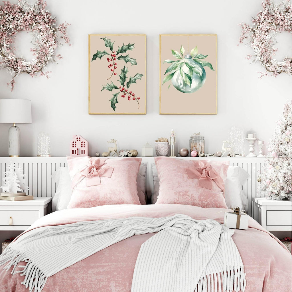 Bauble Print | Christmas Wall Art | Beige - Larosier Prints