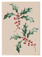 Holly Print | Christmas Wall Art | Beige - Larosier Prints