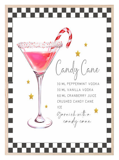 Candy Cane Cocktail Print | Christmas Wall Art