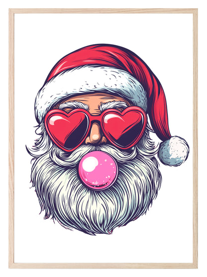 Santa Blowing Bubble Gum Print | Christmas Wall Art