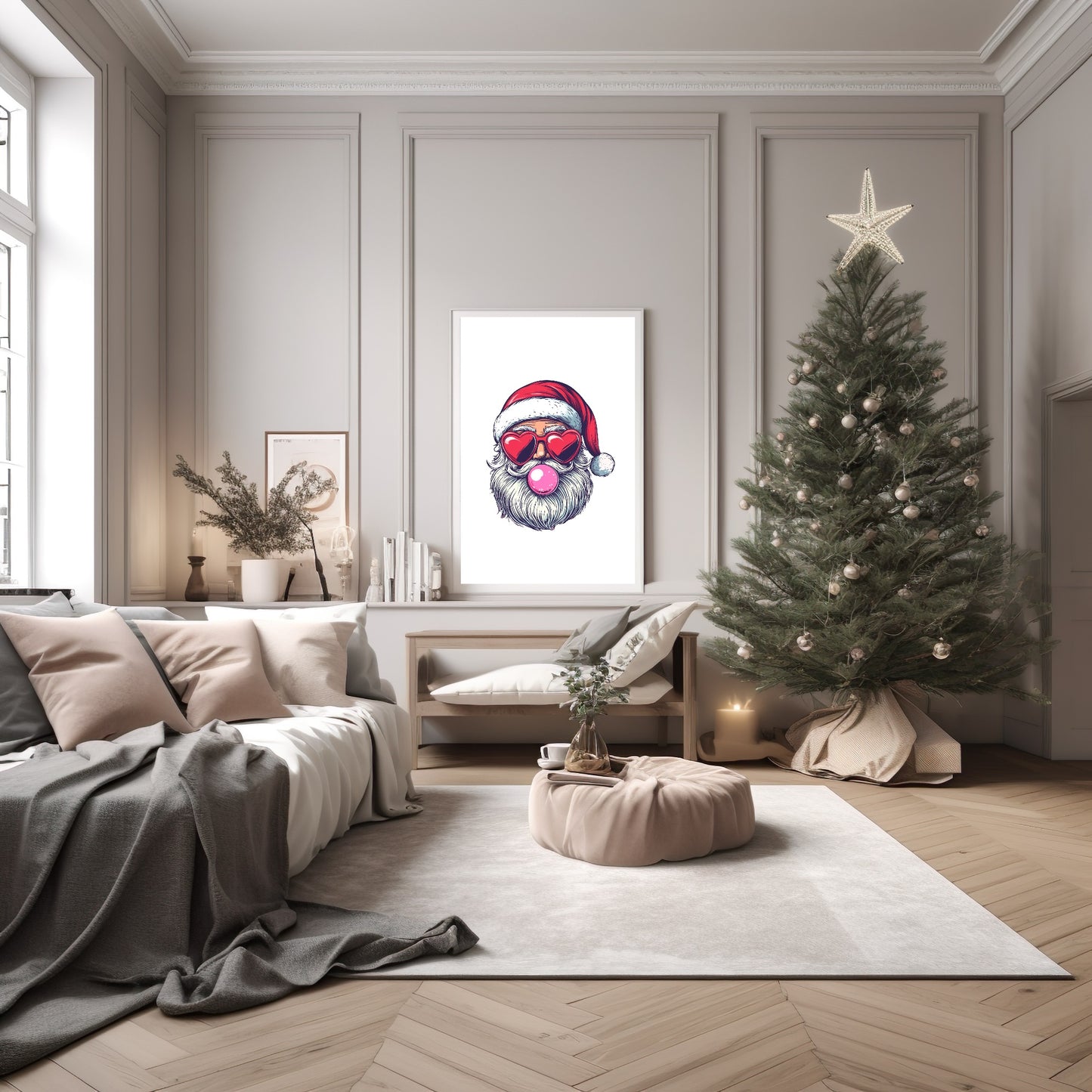 Santa Blowing Bubble Gum Print | Christmas Wall Art