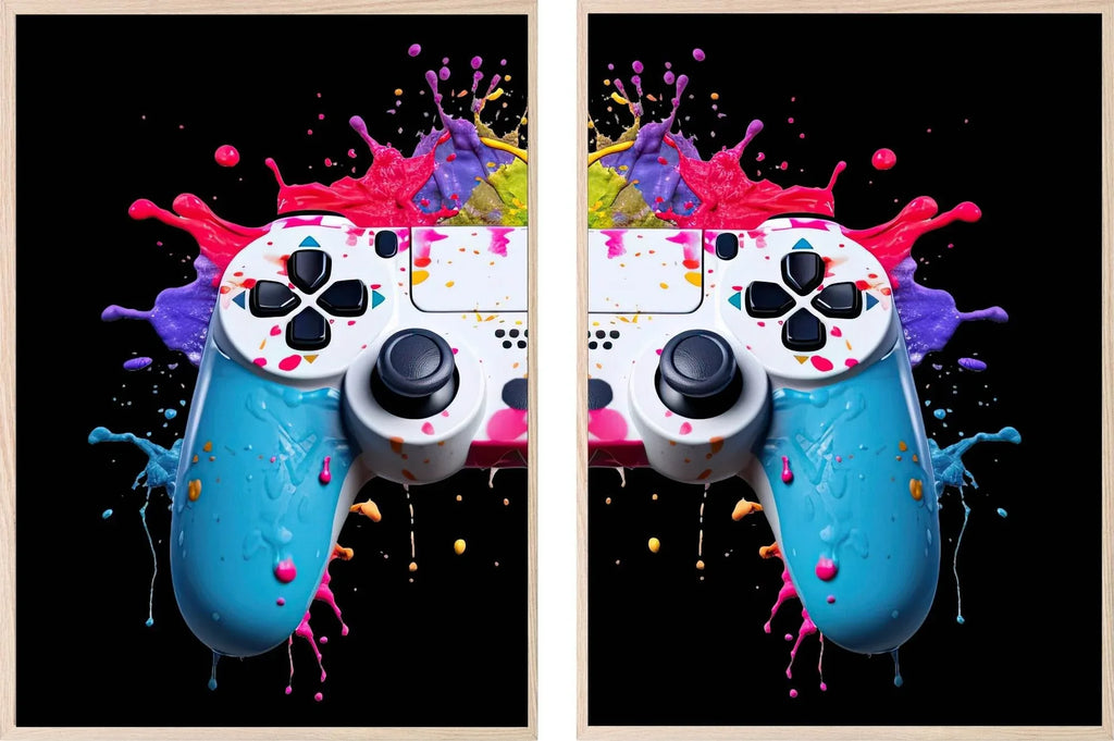 Set Of 2 PlayStation Controller Prints | Gaming Wall Art | Teenage Gamer Prints - Larosier Prints