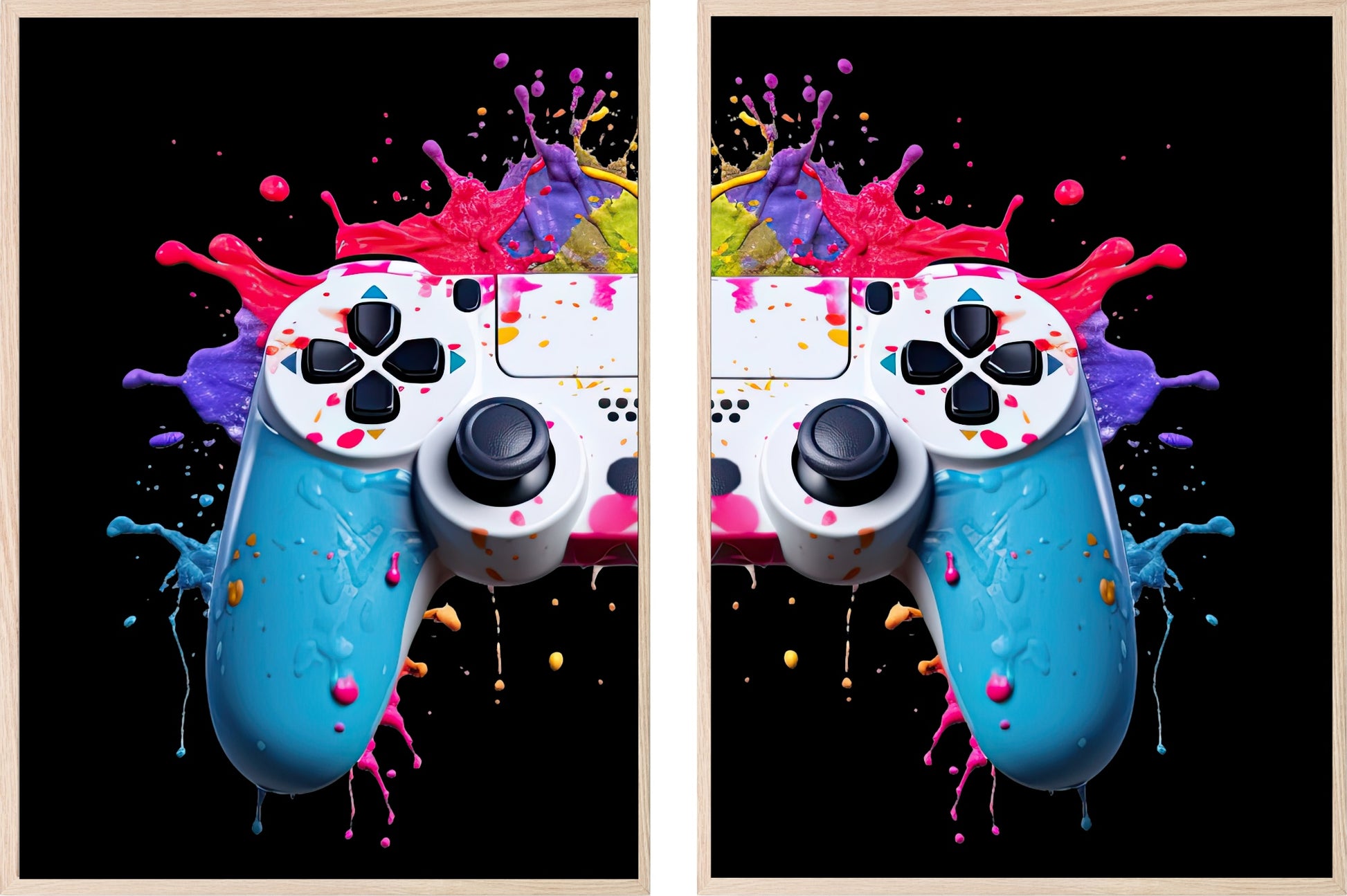 Set Of 2 PlayStation 5 Controller Prints | Gaming Wall Art | Teenage Gamer Prints Black