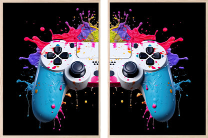 Set Of 2 PlayStation 5 Controller Prints | Gaming Wall Art | Teenage Gamer Prints Black