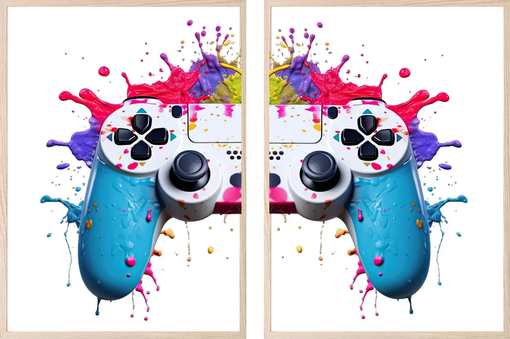 Set Of 2 PlayStation Controller Prints | Gaming Wall Art | Teenage Gamer Prints - Larosier Prints