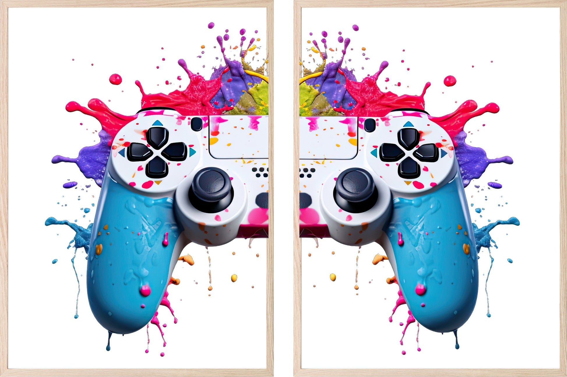 Set Of 2 PlayStation 5 Controller Prints | Gaming Wall Art | Teenage Gamer Prints White