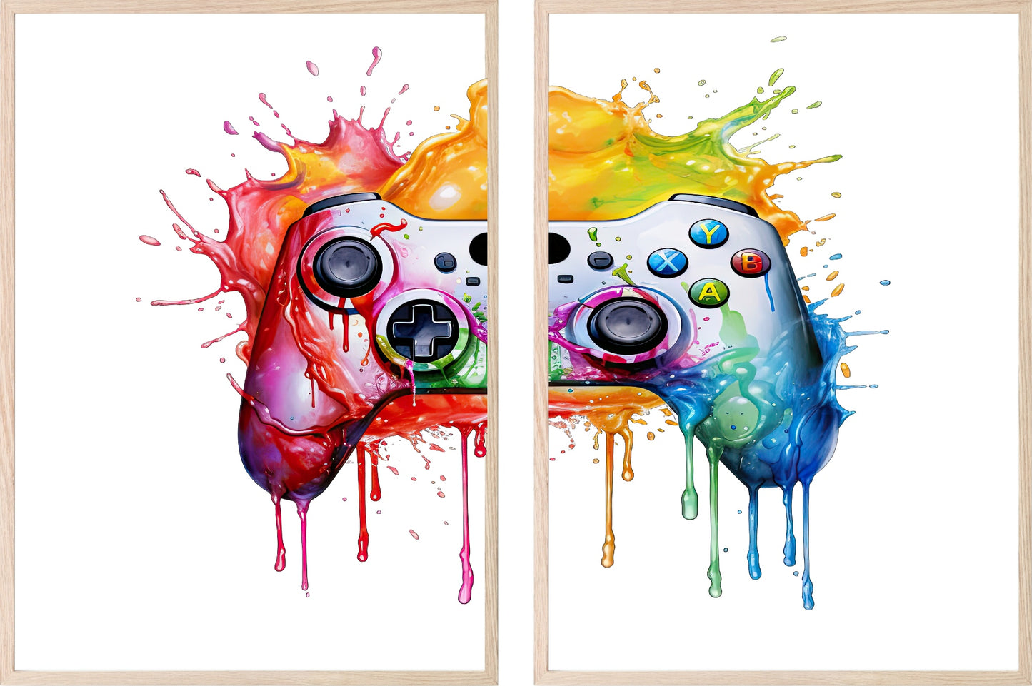 Set Of 2 Xbox One Controller Prints | Gaming Wall Art | Teenage Gamer Prints White