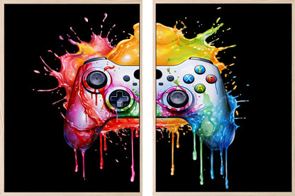 Set Of 2 Xbox One Controller Prints | Gaming Wall Art | Teenage Gamer Prints Black