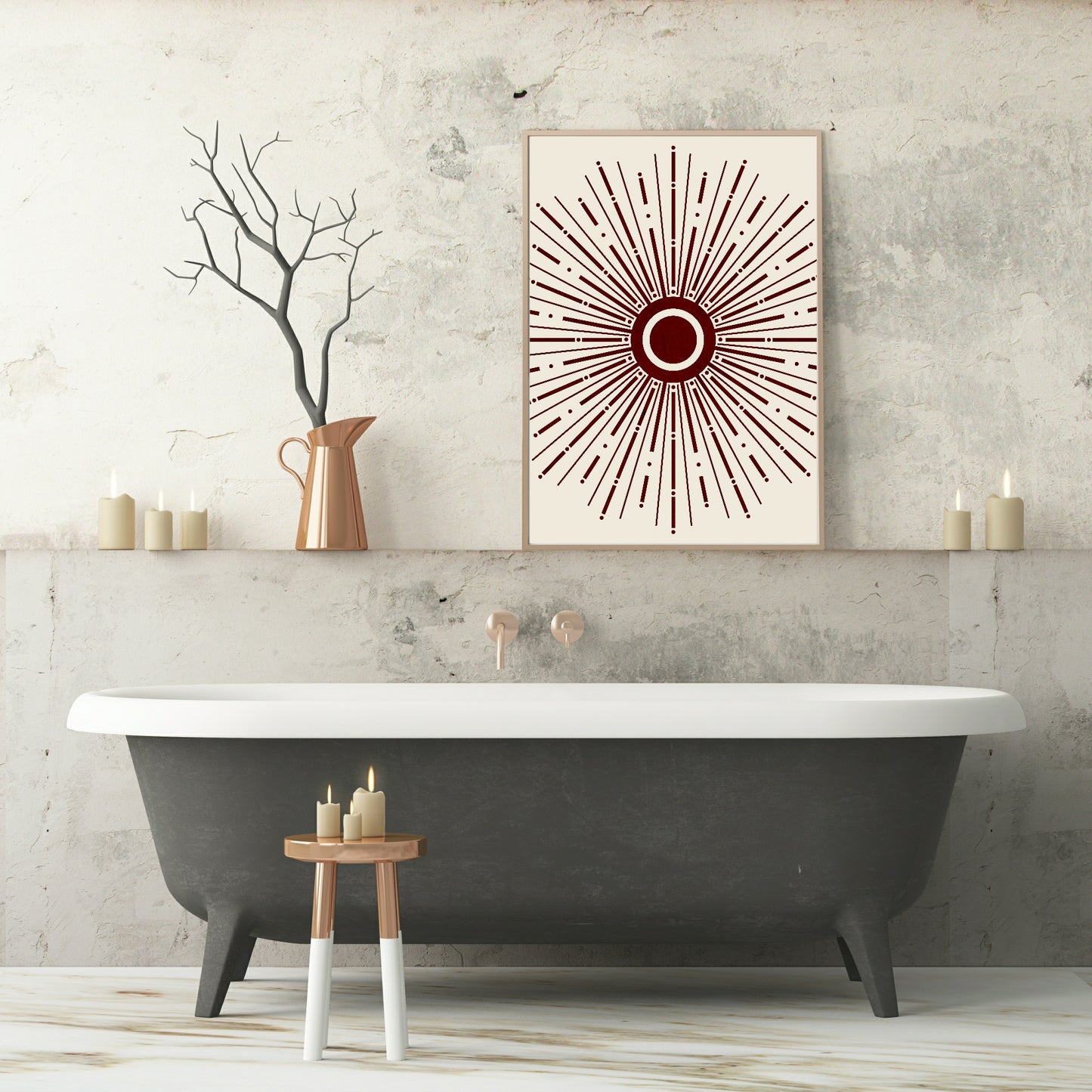 Burgundy Star Burst Print | Abstract Wall Art