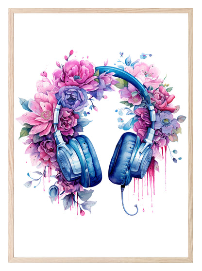 Floral Gaming Headphones Print | Teenage Gamer Wall Art