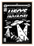 UFO's Invade Print | Alien Invasion From Outer Space | Black & White | Vintage Wall Art - Larosier Prints