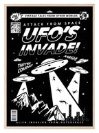 UFO's Invade Print | Alien Invasion From Outer Space | Black & White | Vintage Wall Art - Larosier Prints