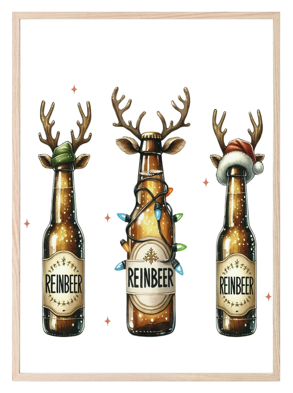 Reinbeer Print | Beer Bottles | Funny Christmas Wall Art - Larosier Prints