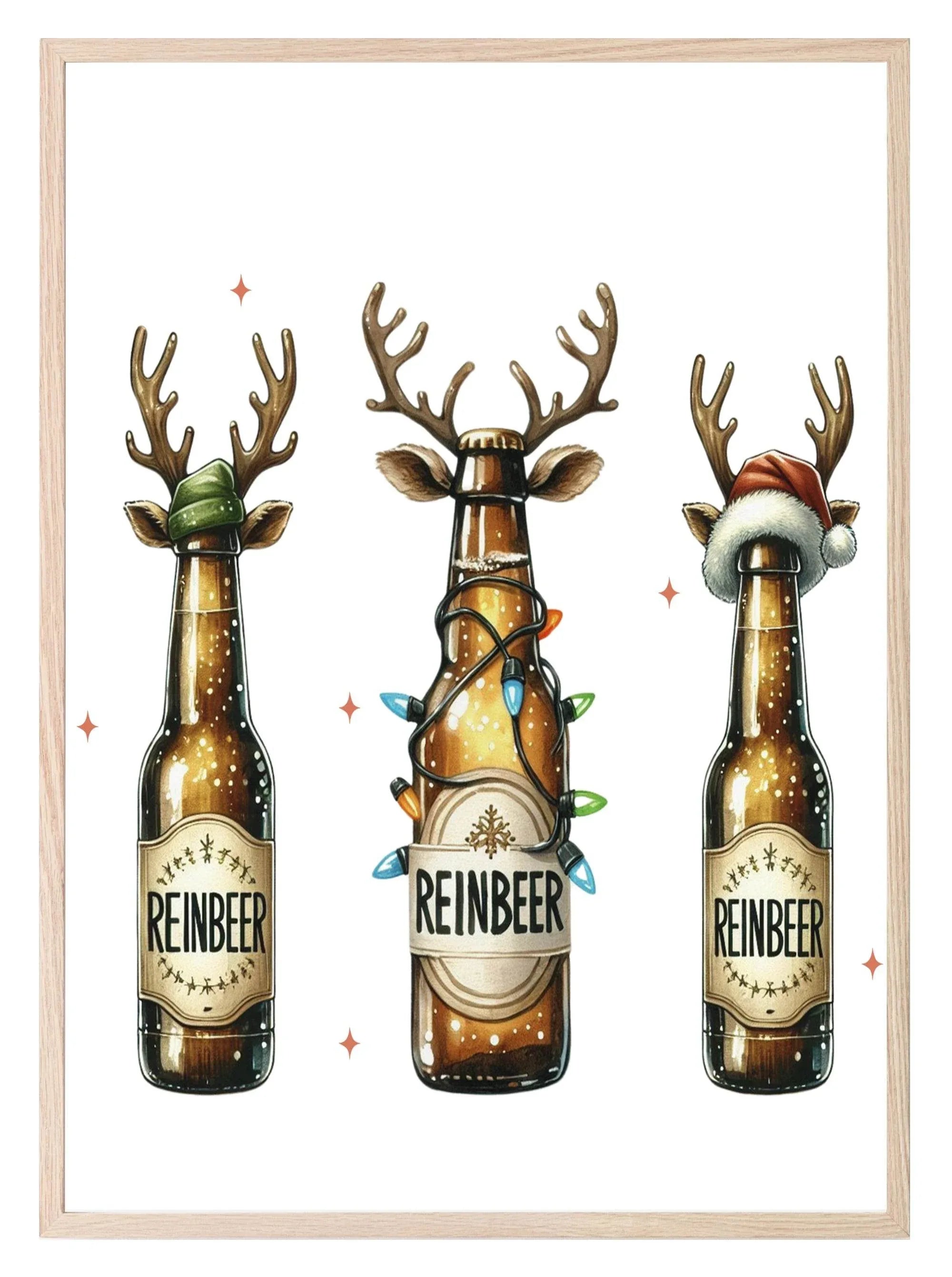 Reinbeer Print | Beer Bottles | Funny Christmas Wall Art - Larosier Prints