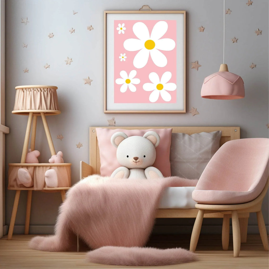 Daisy Pattern Print | Pink | Coquette Wall Art - Larosier Prints