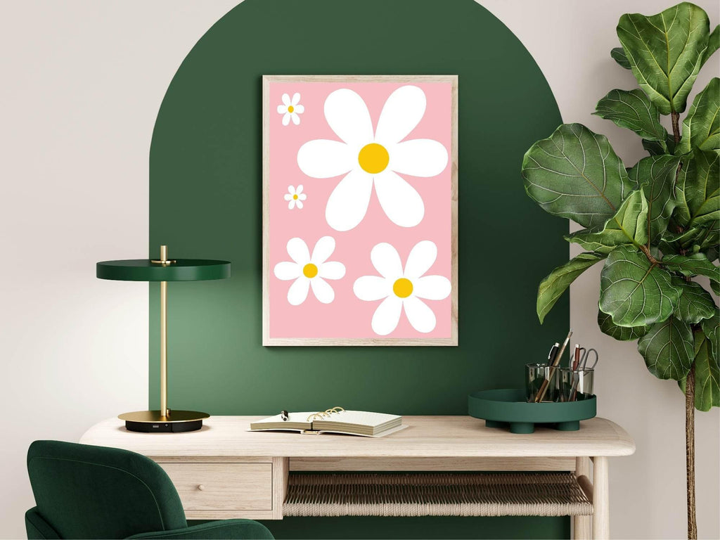 Daisy Pattern Print | Pink | Coquette Wall Art - Larosier Prints