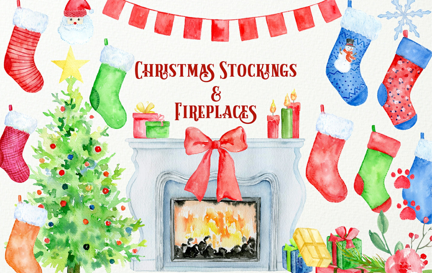 Personalised Family Christmas Stockings Print | Fireplace | Christmas Wall Art