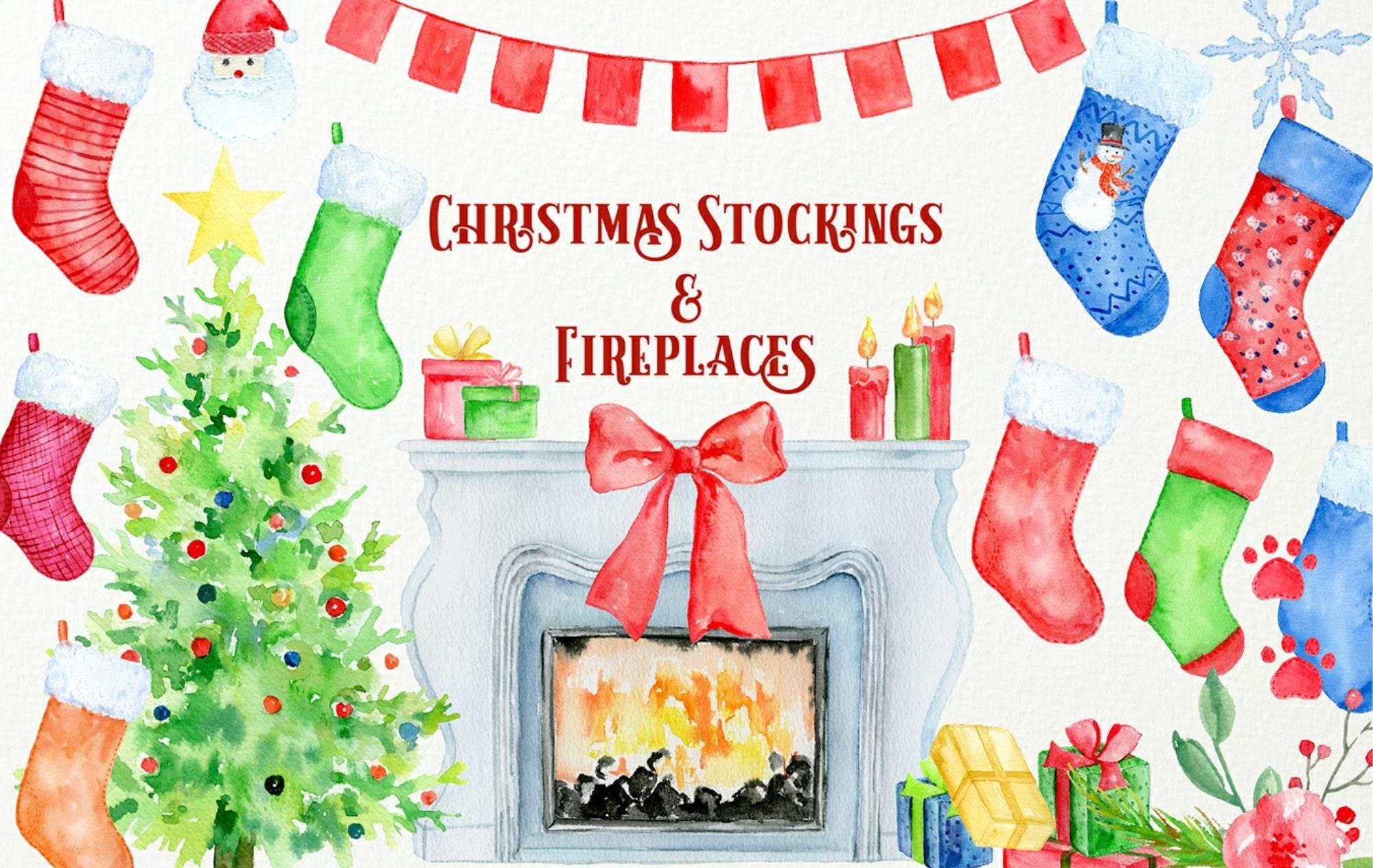 Personalised Family Christmas Stockings Print | Fireplace | Christmas Wall Art - Larosier Prints