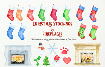 Personalised Family Christmas Stockings Print | Fireplace | Christmas Wall Art