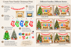 Personalised family Christmas stockings wall art print, stocking design preview