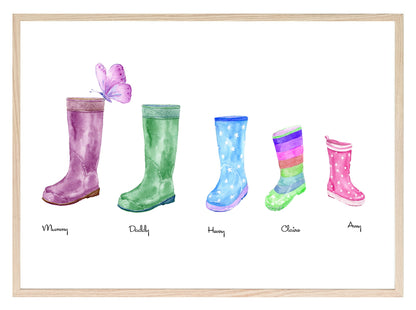 Family Wellington Boots Print | Personalised Wall Art