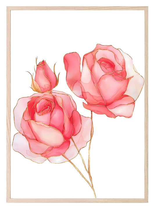 Pink & Gold Roses Print | Coquette Wall Art