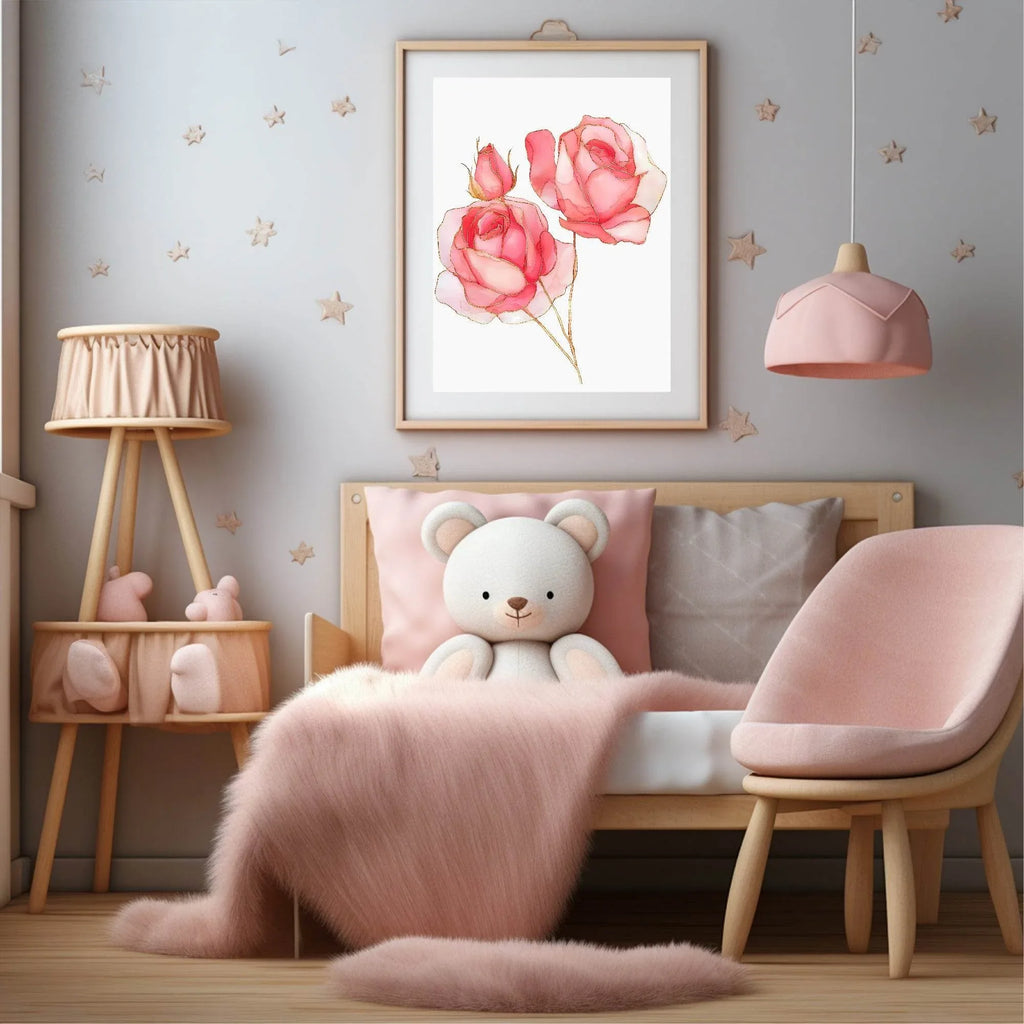 Pink & Gold Roses Print | Coquette Wall Art - Larosier Prints